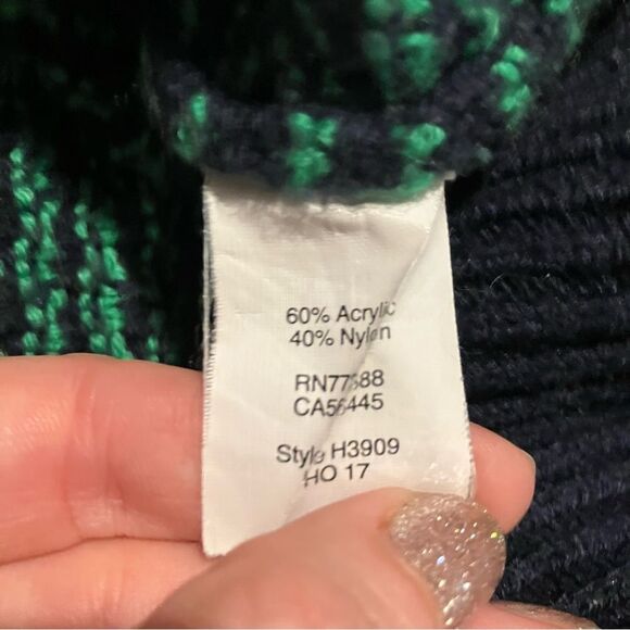 J. Crew Womens Turtleneck Ski Sweater Navy Blue Green Striped Soft Pullover Sz M - Picture 9 of 9